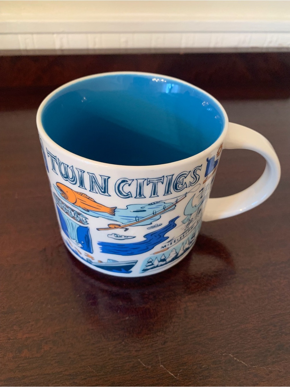 Starbucks Twin Cities Blue and White Ceramic Mug